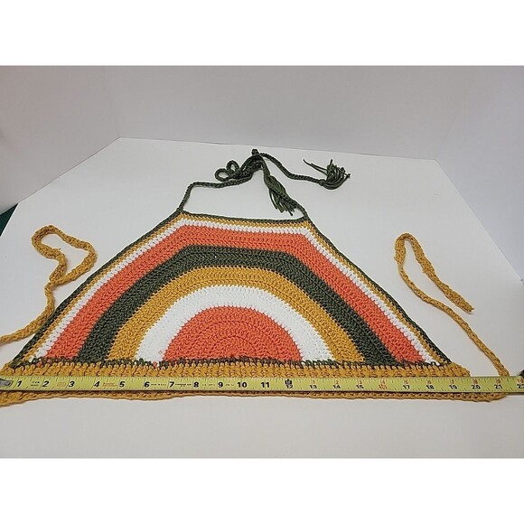 Crochet Crop Top Rainbow Bralette Medium Halter Tie Neck - Picture 4 of 10